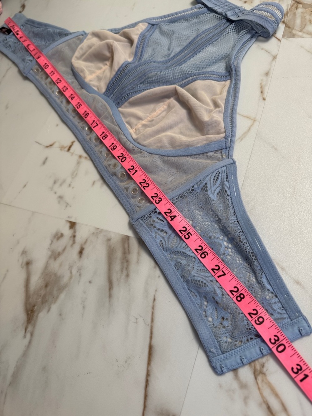 Victorias Secret High Neck Halter Top Baby Blue Sz M-L Festival Mesh Lace Eyelet - Picture 9 of 9